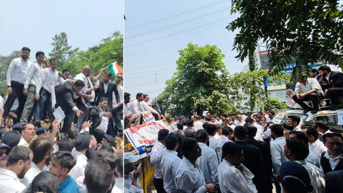 ऑनलाइन रजिस्ट्री व्यवस्था के खिलाफ वकीलों का फूटा गुस्सा, किया सचिवालय पर प्रदर्शन ऑनलाइन रजिस्ट्री व्यवस्था के खिलाफ वकीलों का फूटा गुस्सा, किया सचिवालय पर प्रदर्शन