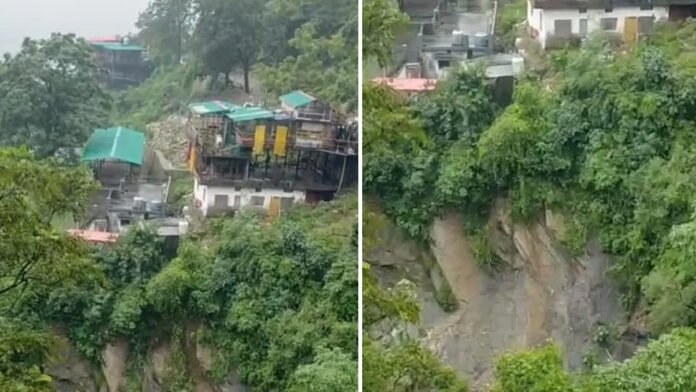मसूरी में पहाड़ी दरकने से कई मकानों पर मंडराने लगा खतरा मसूरी में पहाड़ी दरकने से कई मकानों पर मंडराने लगा खतरा