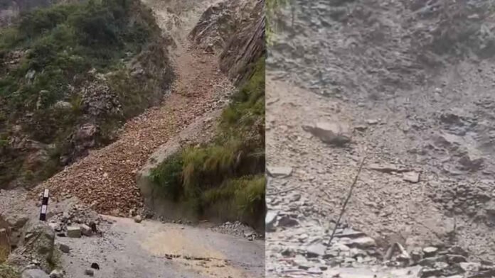 बदरीनाथ हाईवे पर आया भारी मलबा, आवाजाही बाधित बदरीनाथ हाईवे पर आया भारी मलबा, आवाजाही बाधित